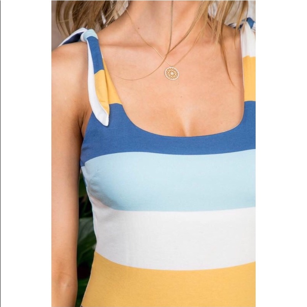 Blue Tie Shoulder Multi Color Stripe Dress - Picture 5 of 7
